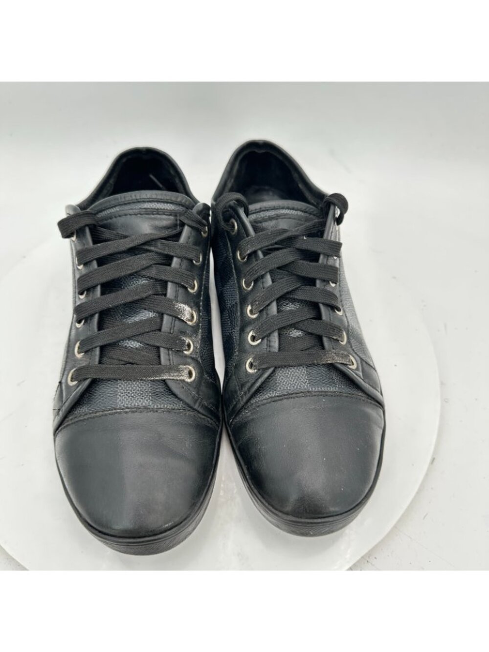 Louis Vuitton Damier Women Size 9 Black Grey Checkerboard Leather Lace Up Shoes - Picture 3 of 11